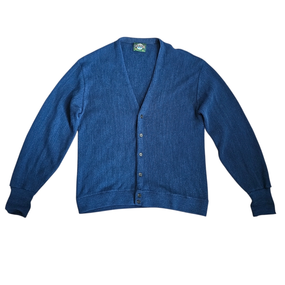 Vintage Jantzen Blue Cardigan Sweater Size‎ XL Made In USA Grandpa Dadcore